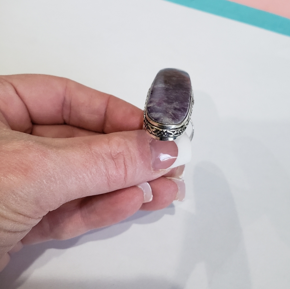 Lepidolite Gemstone, 925 Silver Ring - image 5